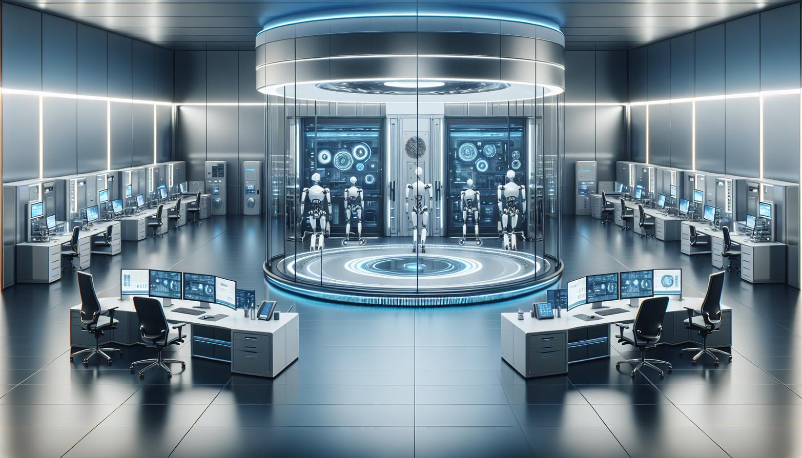 Futurystyczne biuro z automatyzacją procesów biznesowych i nowoczesnym workflow